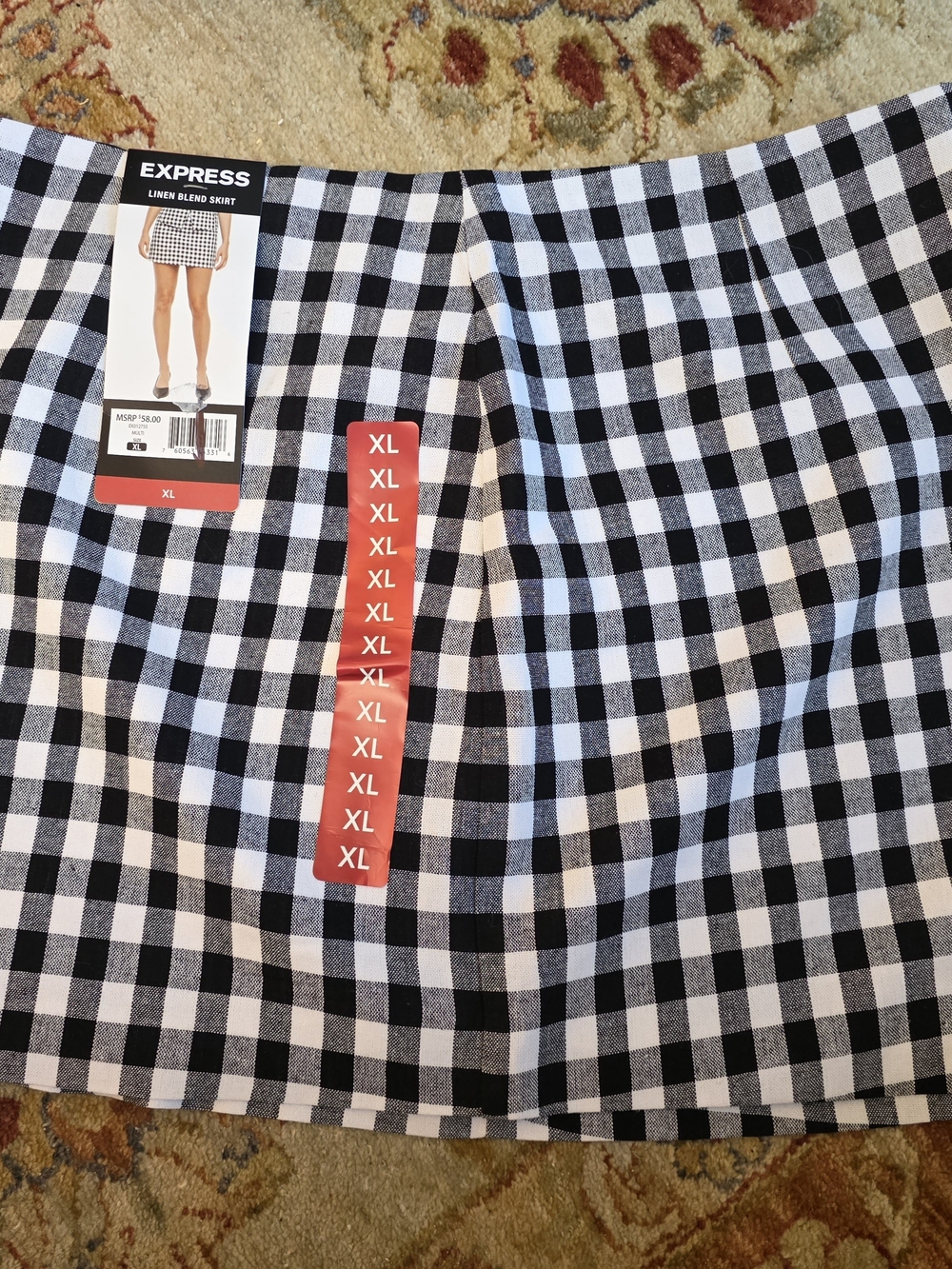 Express Black & White Gingham Linen-Blend Skirt - Express